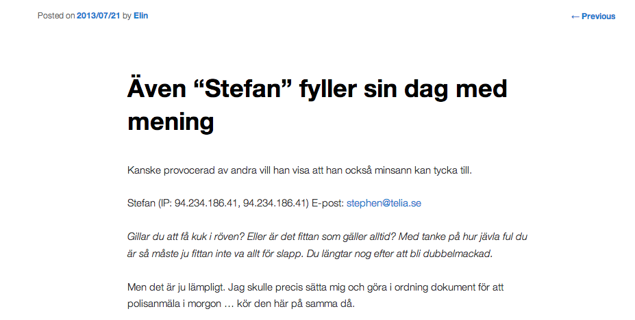 Inlägget om "Stefan".
